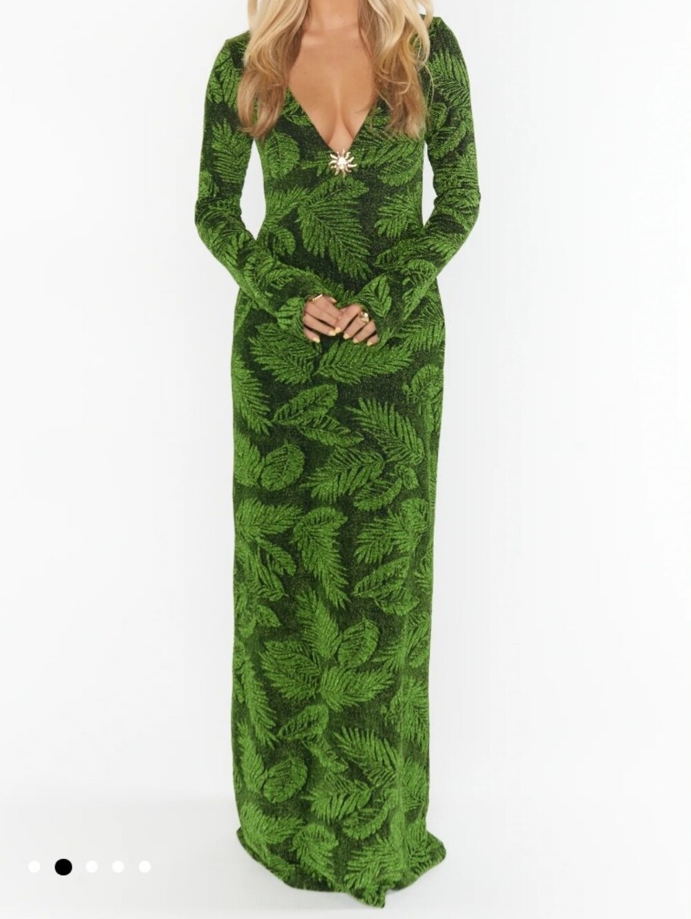 Show Me Your Mumu Lopez Long Green Shiny Leaf-Print V-Neck Maxi Dress Size XS